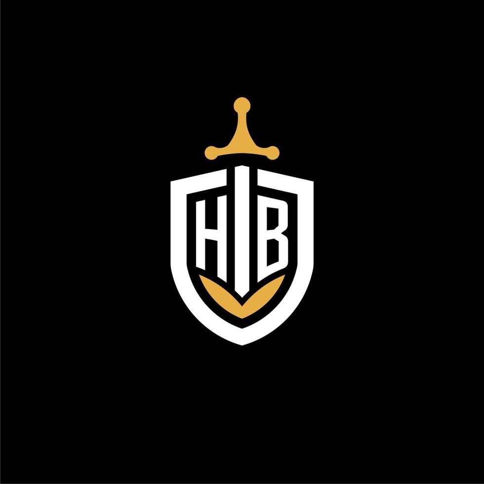kreativ brev hb logotyp gaming esport med skydda och svärd design idéer vektor