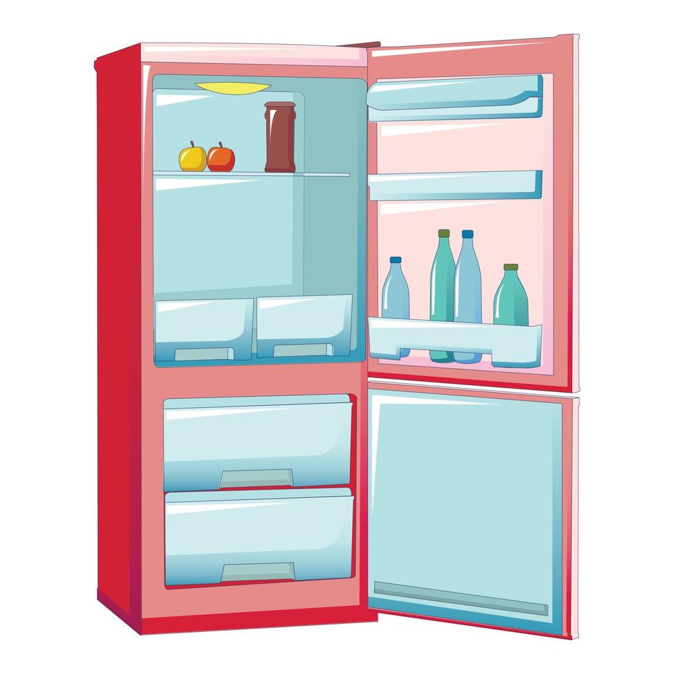 halb leerer Kühlschrank-Symbol, Cartoon-Stil vektor