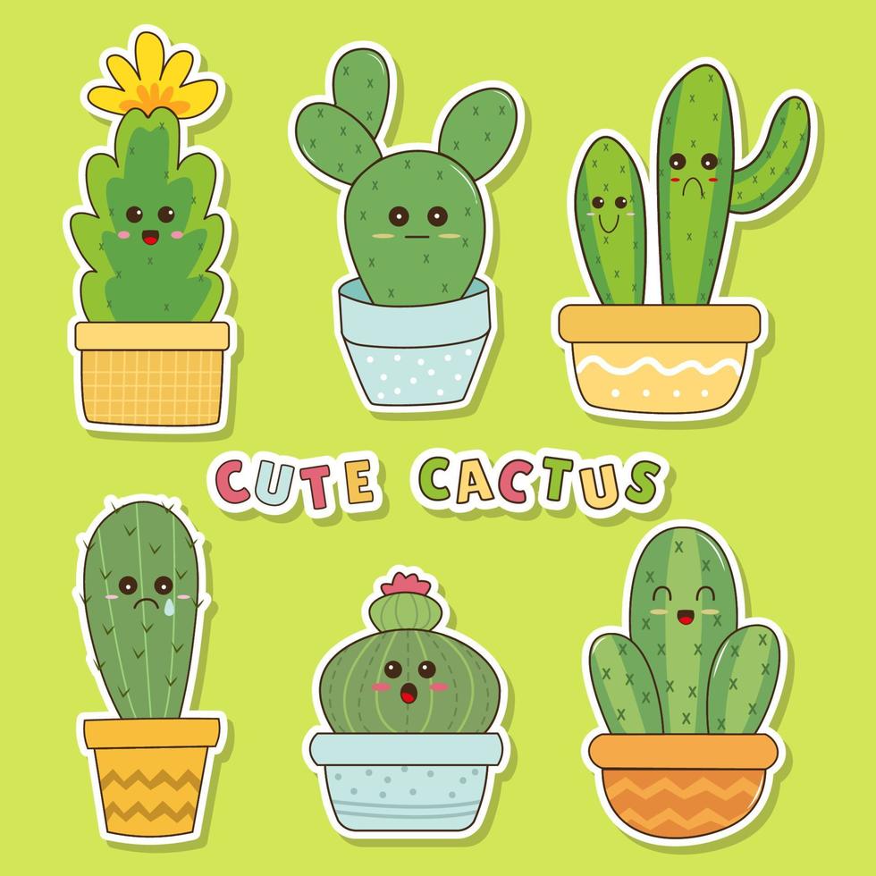 süße kaktuscharakteraufkleber vektor