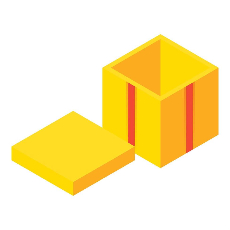 Gelbes offenes Geschenkbox-Symbol, isometrischer Stil vektor