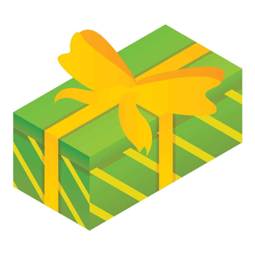 grön gåva låda ikon, isometrisk stil vektor