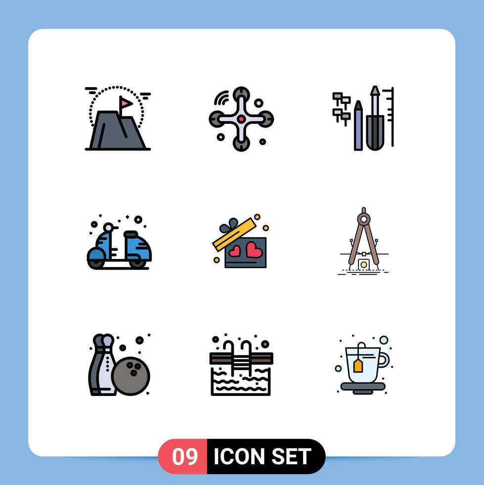 Stock Vector Icon Pack mit 9 Zeilenzeichen und Symbolen für Sommer Cruiser Internet der Dinge Fahrradausrüstung editierbare Vektordesign-Elemente