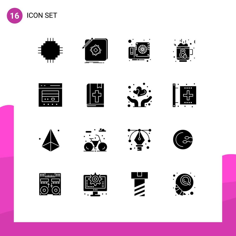 uppsättning av 16 vektor fast glyfer på rutnät för te dag Ansökan kaffe hårdvara redigerbar vektor design element