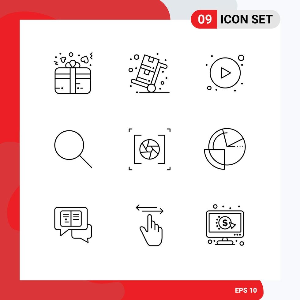 Stock Vector Icon Pack mit 9 Zeilenzeichen und Symbolen für Aperture ui Trolley Basic Search editierbare Vektordesign-Elemente