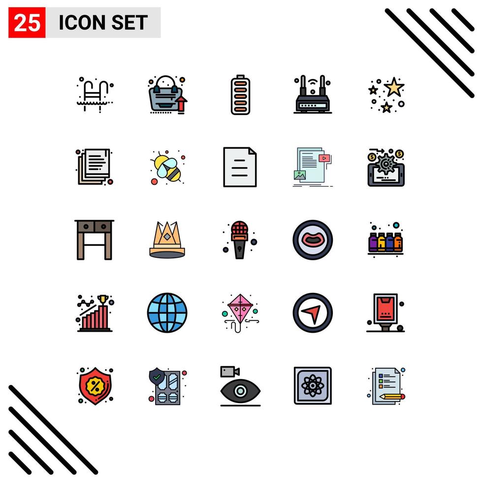 Aktienvektor-Icon-Pack mit 25 Zeilenzeichen und Symbolen für Wireless-Technologie-Wachstum Router Energie editierbare Vektor-Design-Elemente vektor