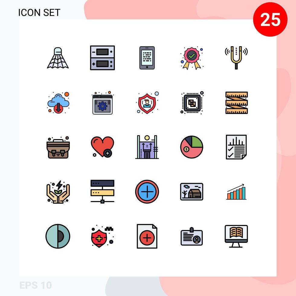 universelle Symbolsymbole Gruppe von 25 modernen gefüllten Linien flache Farben von Konzert garantiert Label Mobile Badge E-Learning editierbare Vektordesign-Elemente vektor