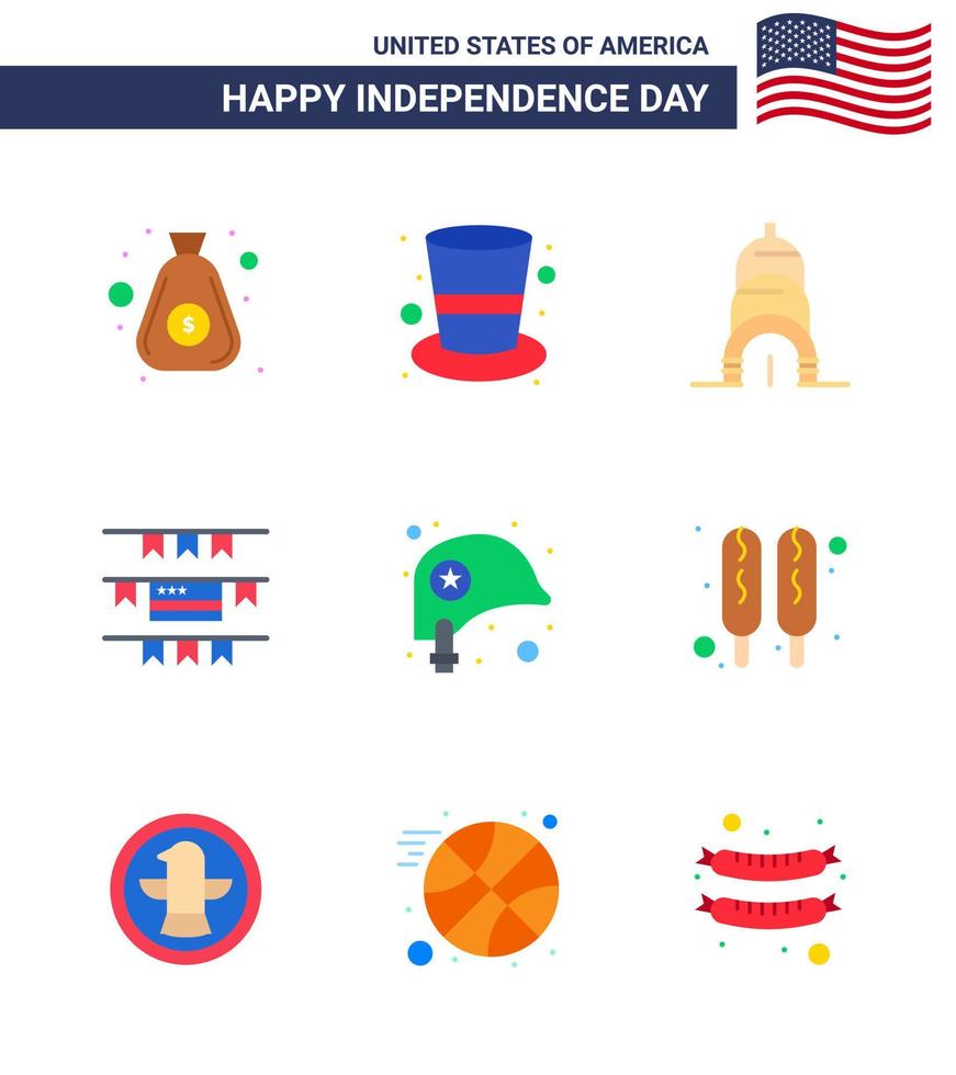 Stock Vector Icon Pack von American Day 9 Line Zeichen und Symbolen für Star Helm Chrysler Head Party Dekoration editierbare Usa Day Vektor Design Elemente