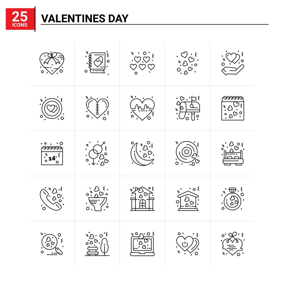 25 Valentinstag Icon Set Vektor Hintergrund