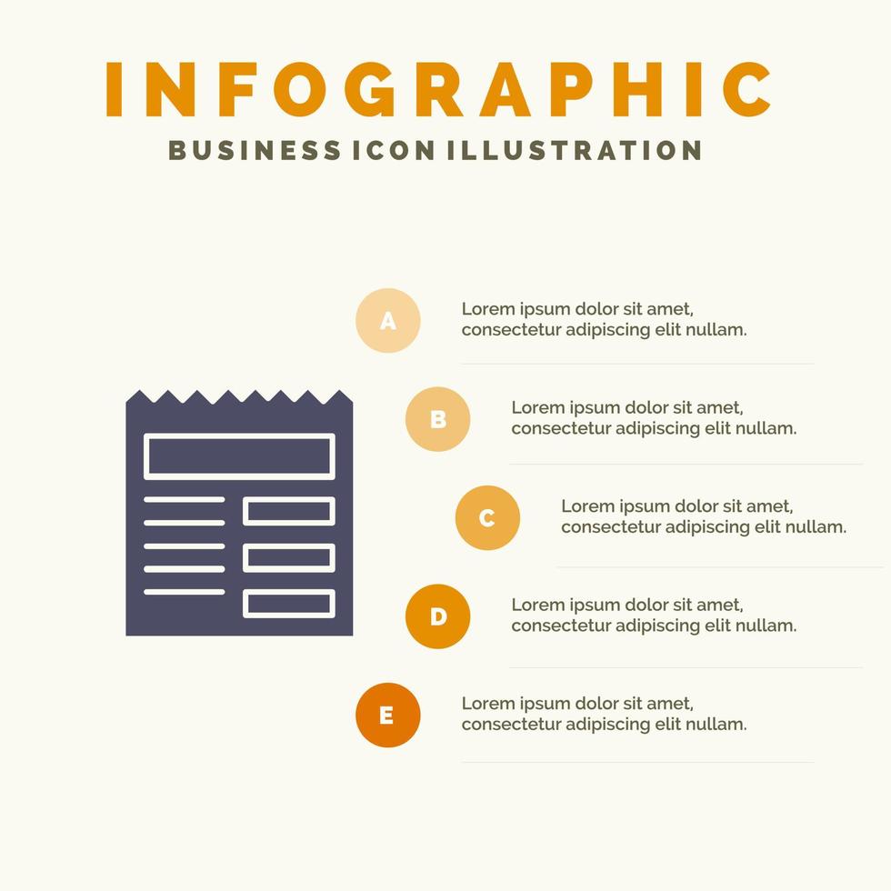 dokumentera text grundläggande ui fast ikon infographics 5 steg presentation bakgrund vektor
