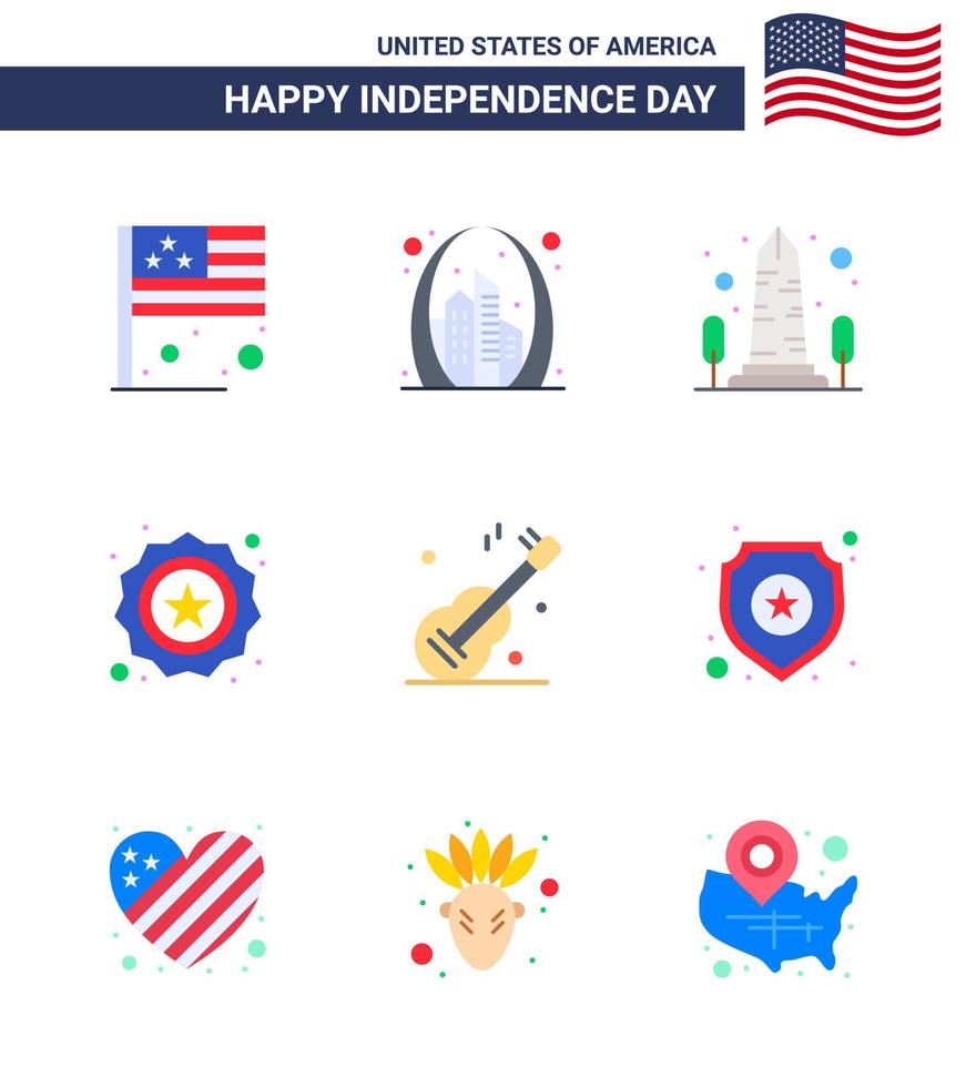 USA oberoende dag platt uppsättning av 9 USA piktogram av flagga säkerhet USA amerikan USA redigerbar USA dag vektor design element