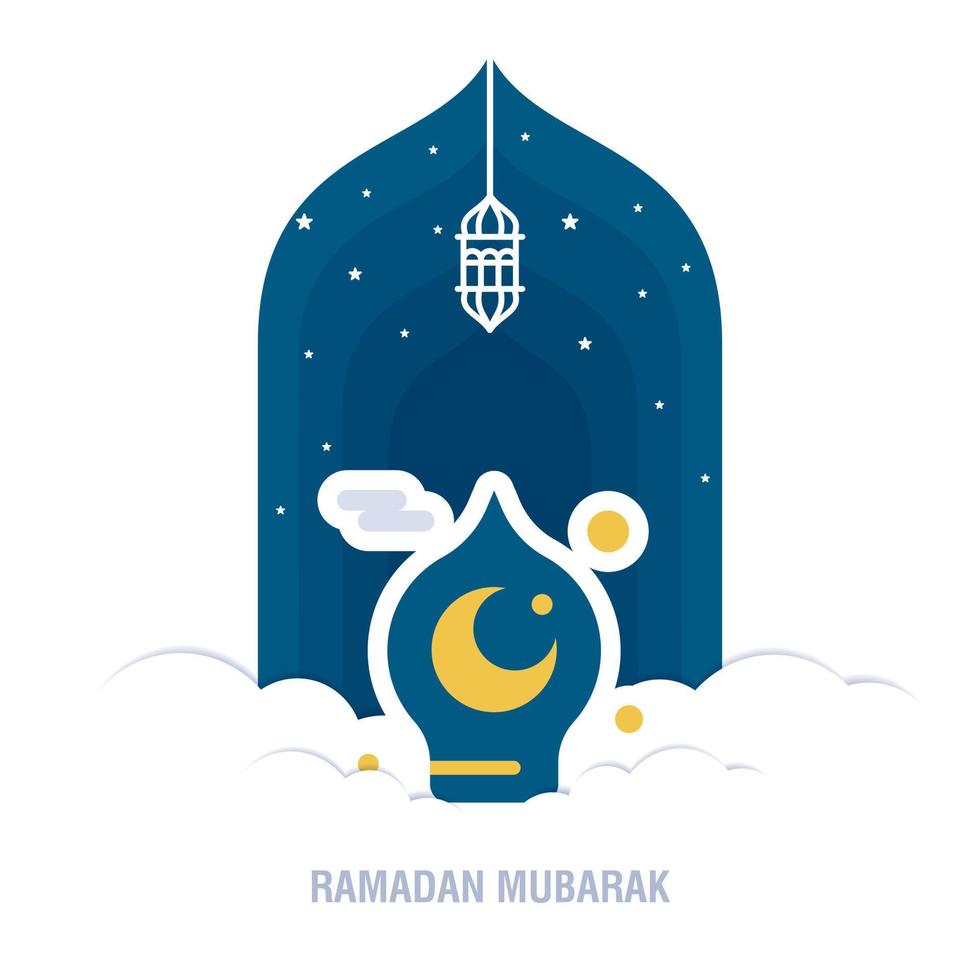 ramadan kareem islamisk design halvmåne och moskékupolsilhuett med arabiskt mönster och kalligrafi vektor