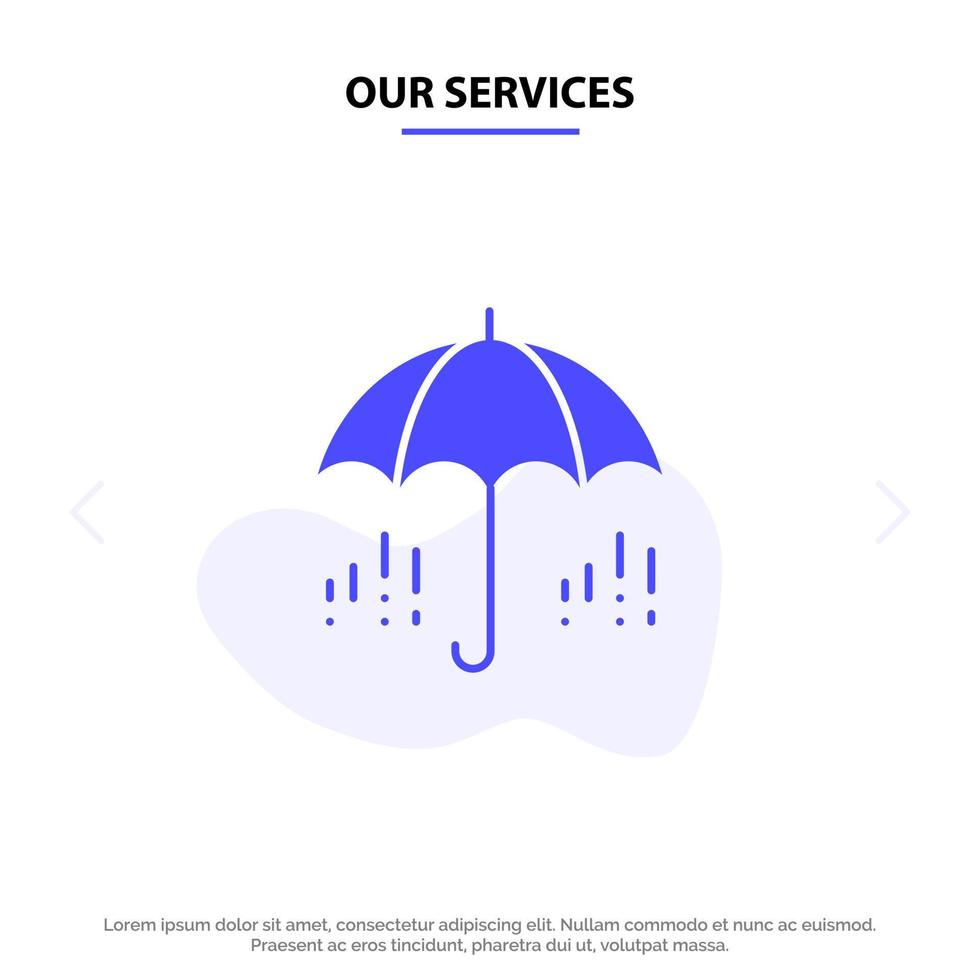 unsere dienstleistungen regenschirm regen wetter frühling solide glyph icon web card template vektor