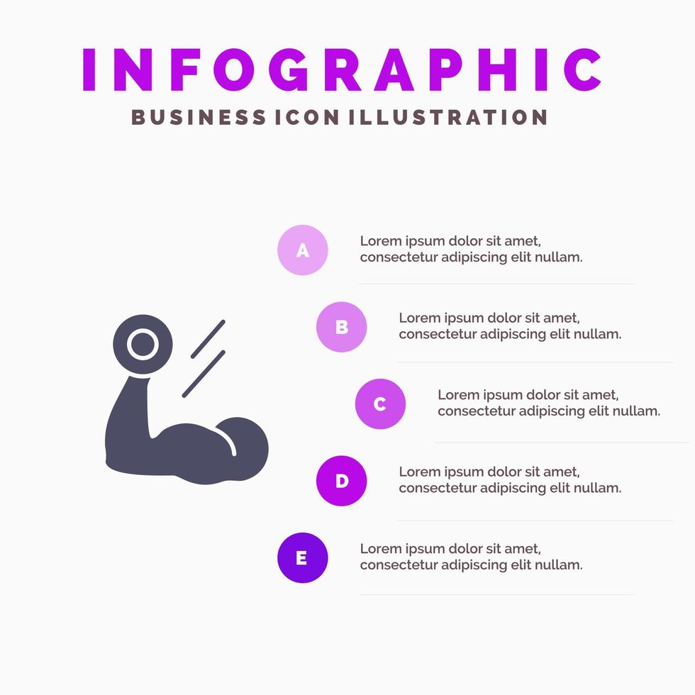 biceps bodybuilding tillväxt muskel träna fast ikon infographics 5 steg presentation bakgrund vektor