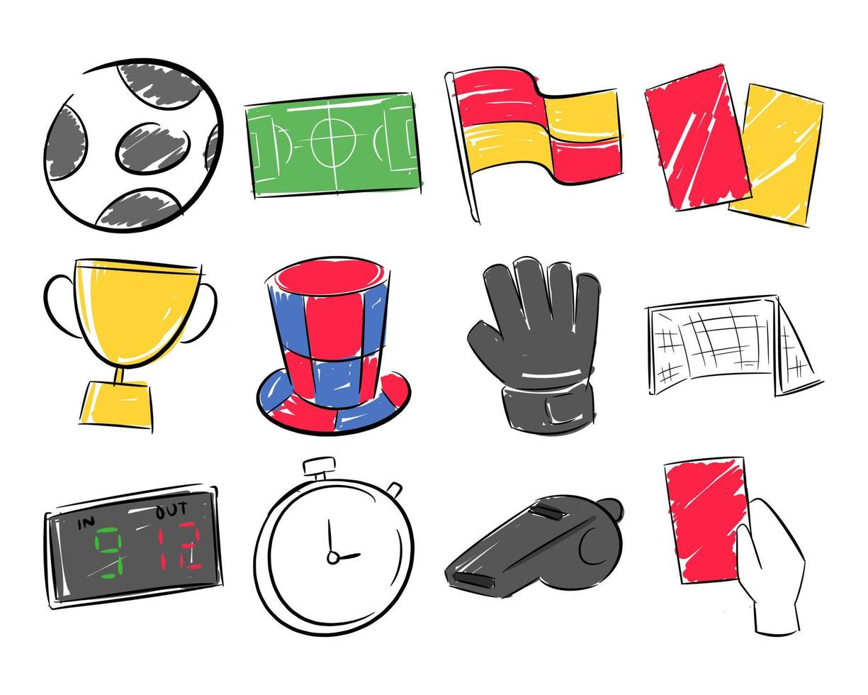 Fußball-Icon-Set. konzept von sport, fußball, ausrüstung usw. handgezeichnete vektorillustration. vektor