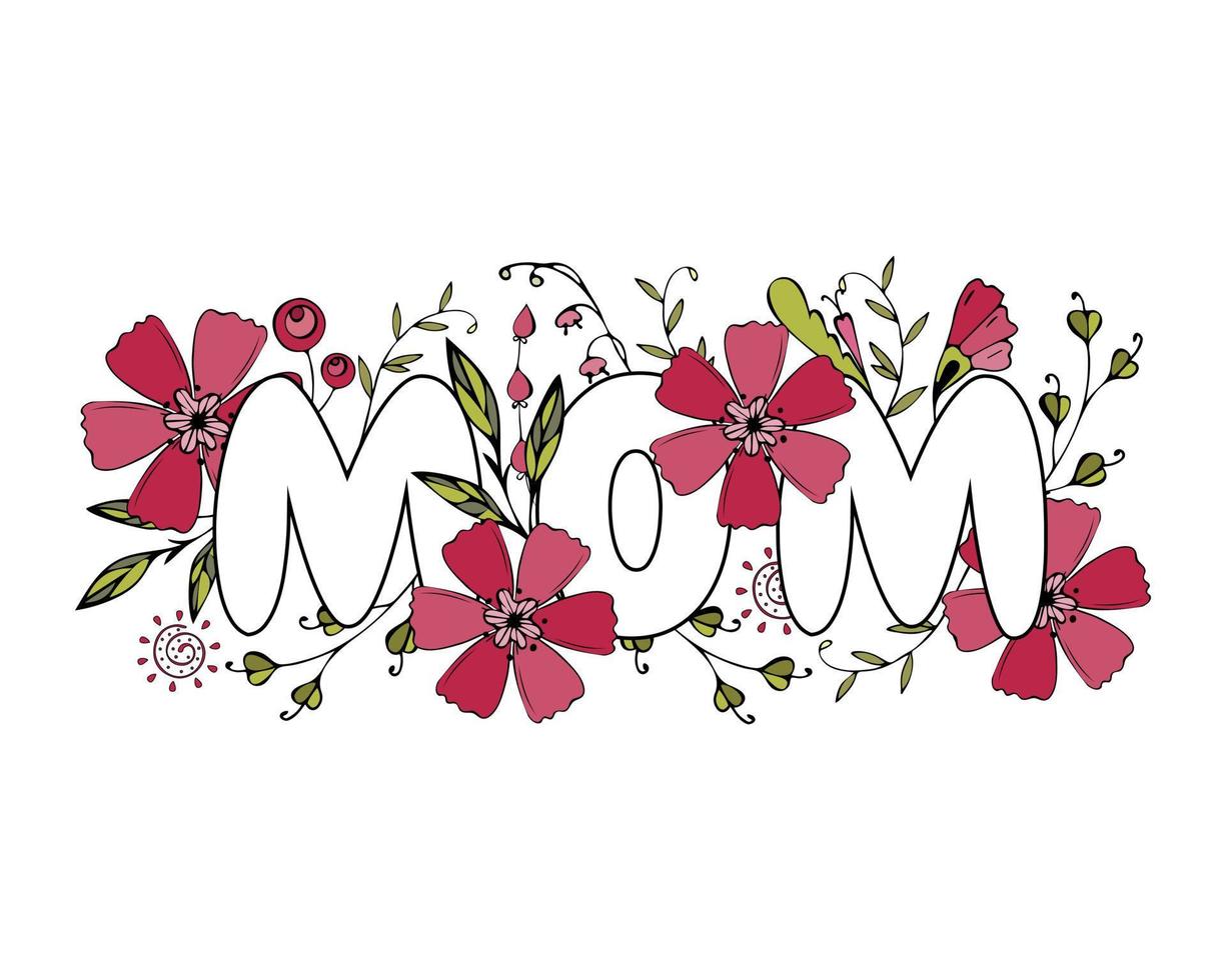mamma dag kort med klotter blommor viva magenta Färg 2023. vektor