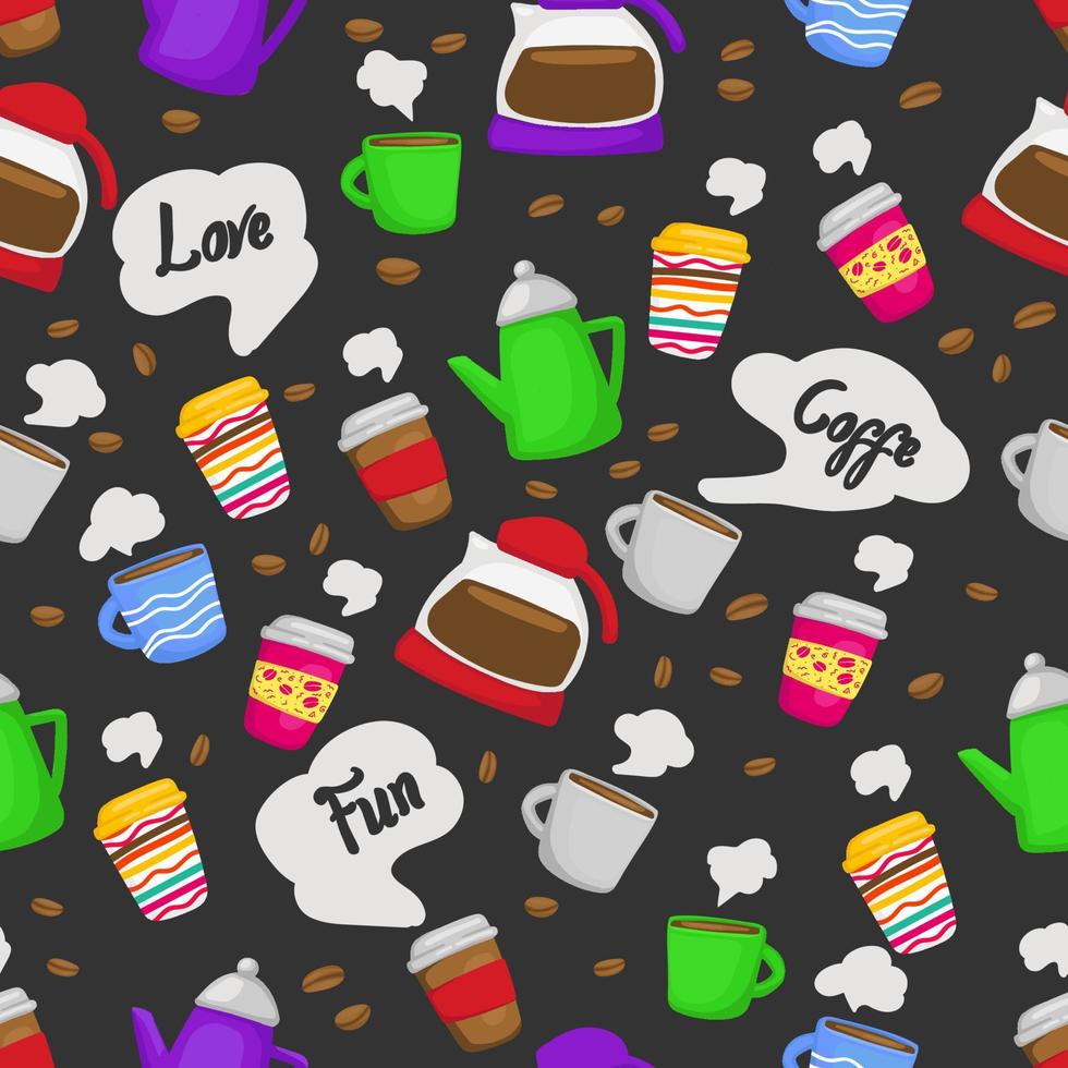 bunte lustige Doodle Kaffeetasse Getränk Hintergrund Musterdesign vektor