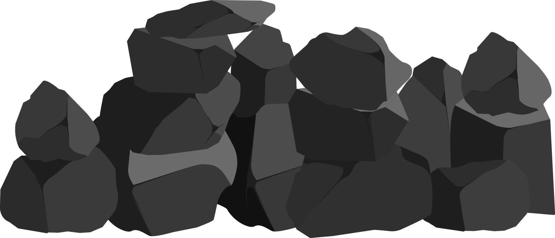 ein satz aus schwarzer kohle in verschiedenen formen. sammlung von stücken aus kohle, graphit, basalt und anthrazit. das konzept des bergbaus und erzes in einer mine.rock-fragmente, felsbrocken und baumaterial. vektor
