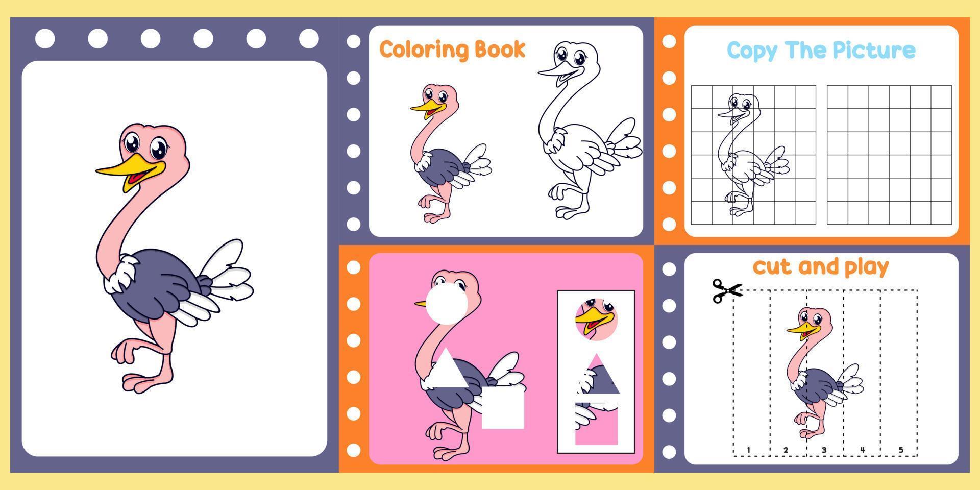 kalkylblad packa för barn med struts. roligt inlärning för barn vektor