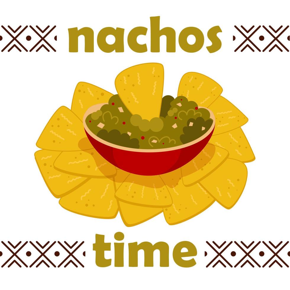 Platte mit Nachos und Avocado-Sauce. mexikanische Küche, Essen vektor