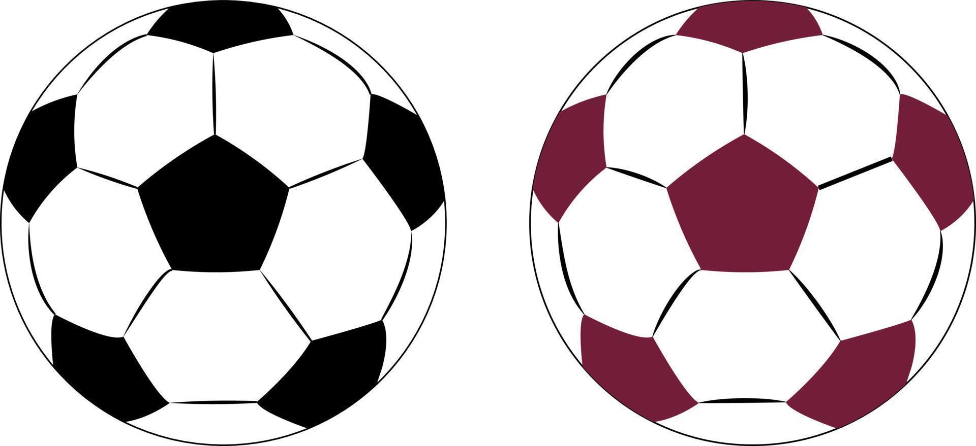 Fußballsymbole in zwei Stilen, rote und weiße Fußbälle, Fußballspielsport für den Wettbewerb. professionelles Spielerobjekt. vektorrealistische illustration lokalisiert auf weißem transparentem hintergrund. vektor