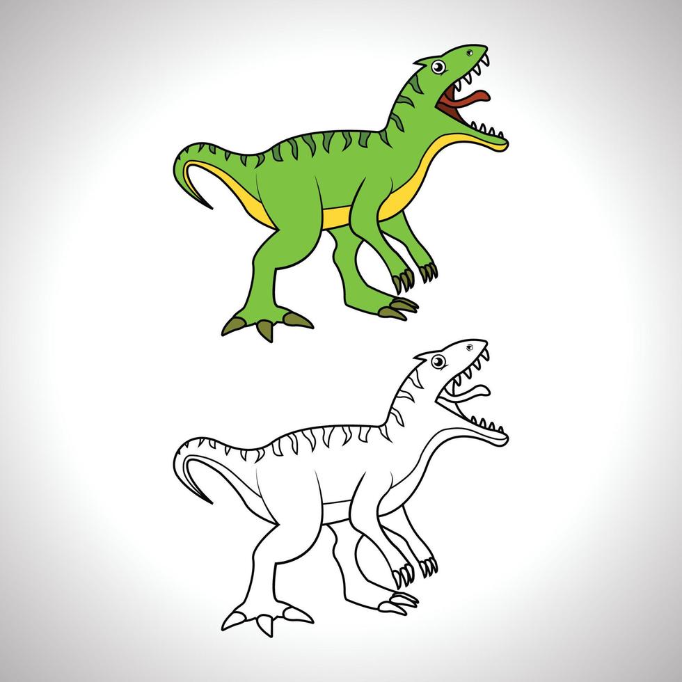 niedlicher dinosaurier-cartoon mit strichzeichnungen, dinosaurier zum ausmalen von büchern mit farblosem zeichensymbol. vektor