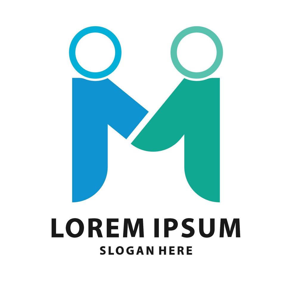 abstrakt första brev m logotyp design. kreativ blå ljus grön ansluter partnerskap människor med origami stil. vektor logotyp illustration.