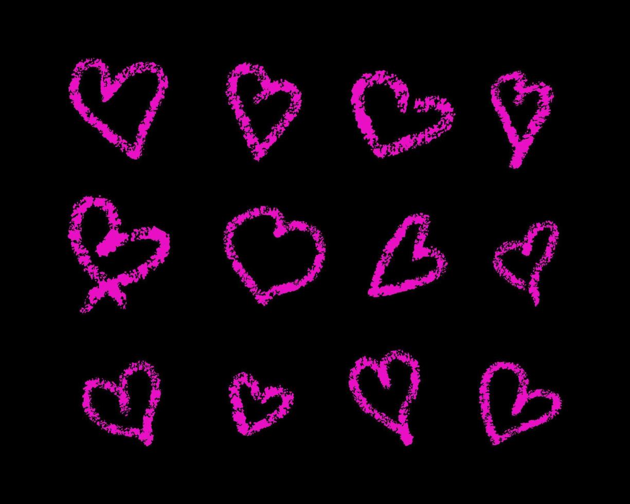 oärlig hjärtan uppsättning. hand dragen med pastell krita design element. barnslig texturerad freehand symboler av kärlek för dekoration vektor