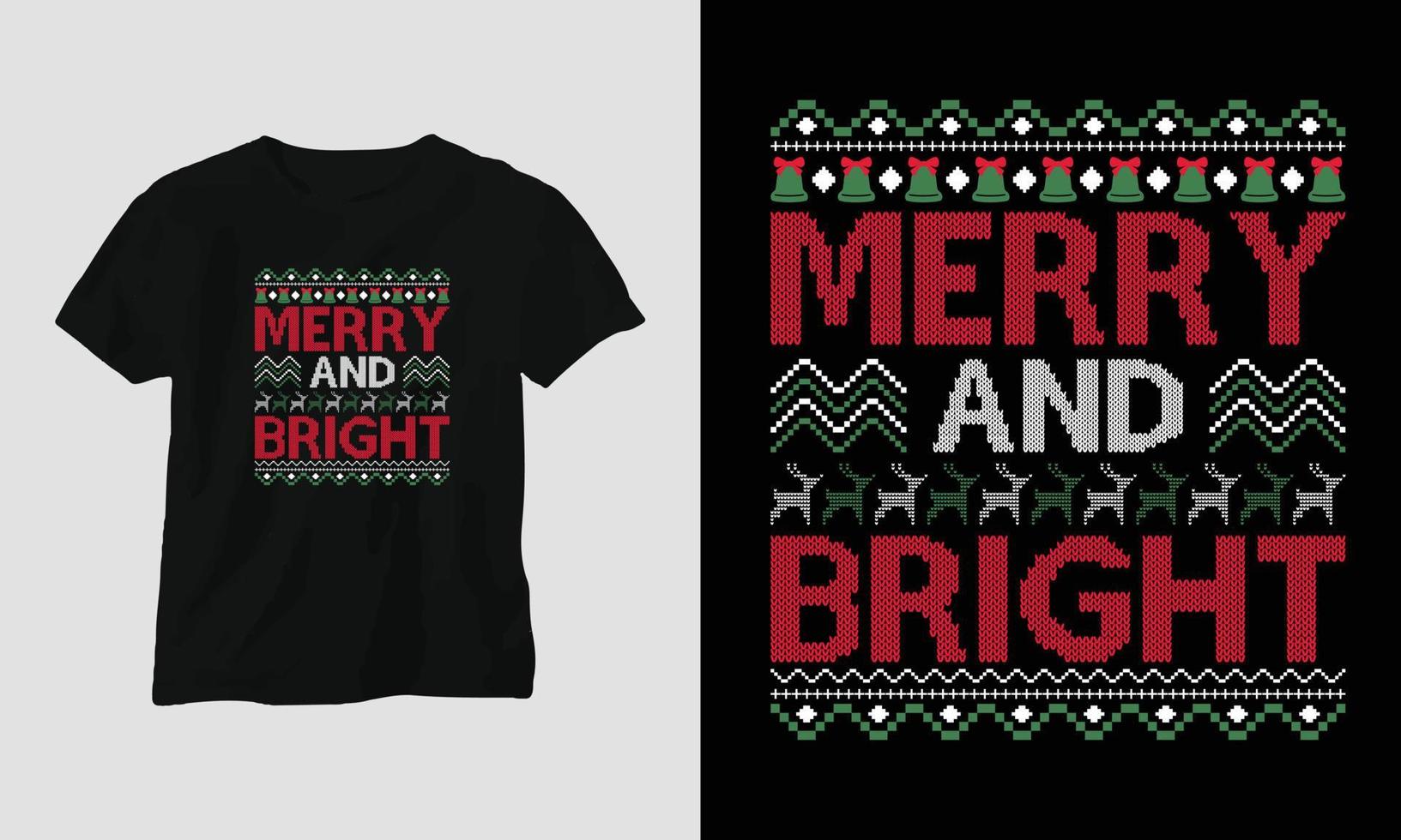 glad och ljus - ful jul retro stil t-shirt design vektor