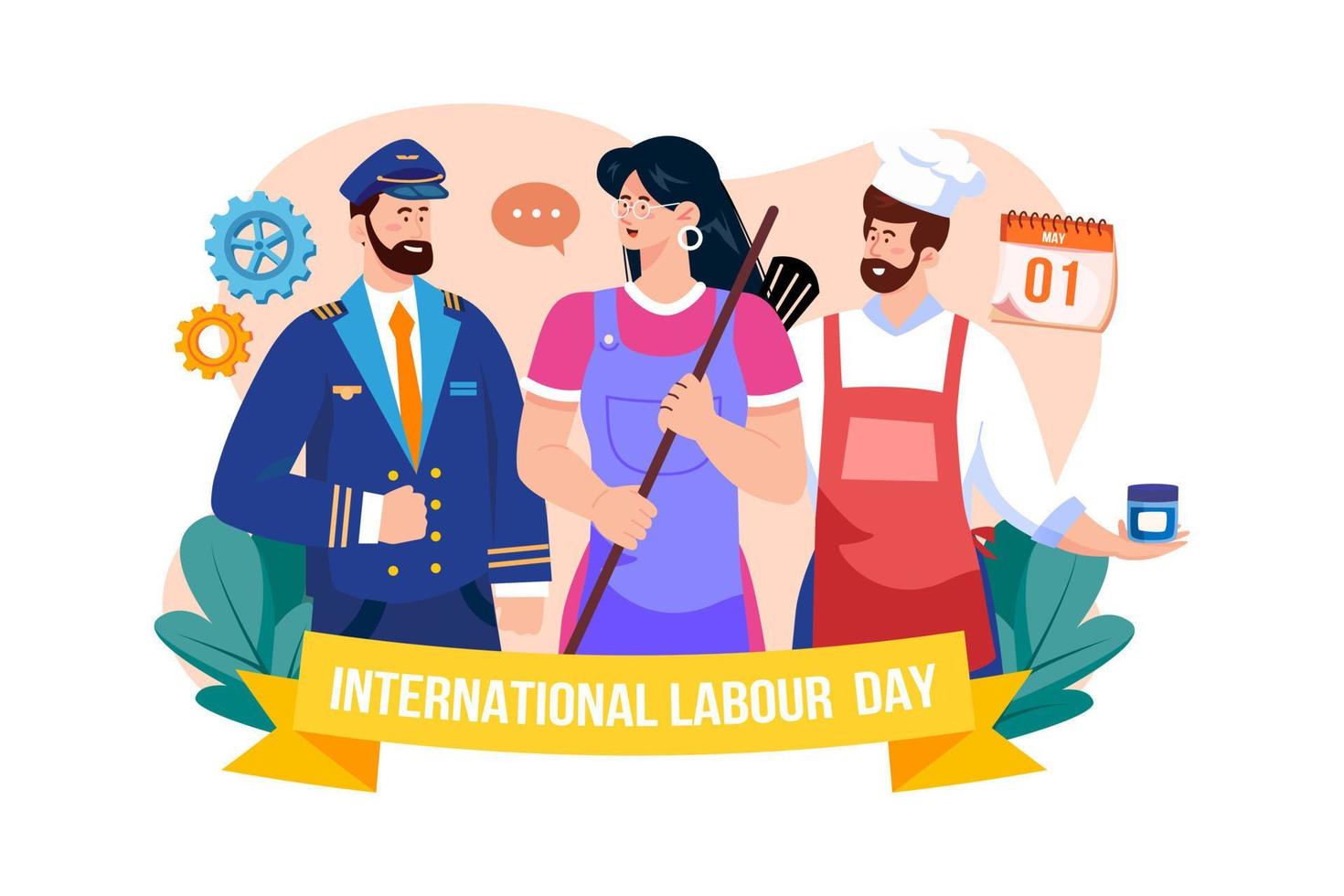 internationell arbetskraft dag illustration begrepp. en platt illustration isolerat på vit bakgrund vektor