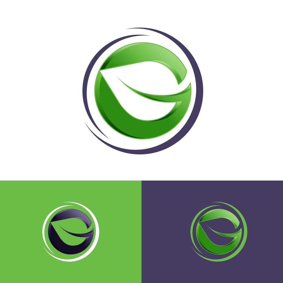enkel grön på de cirkel blad logotyp design vektor element