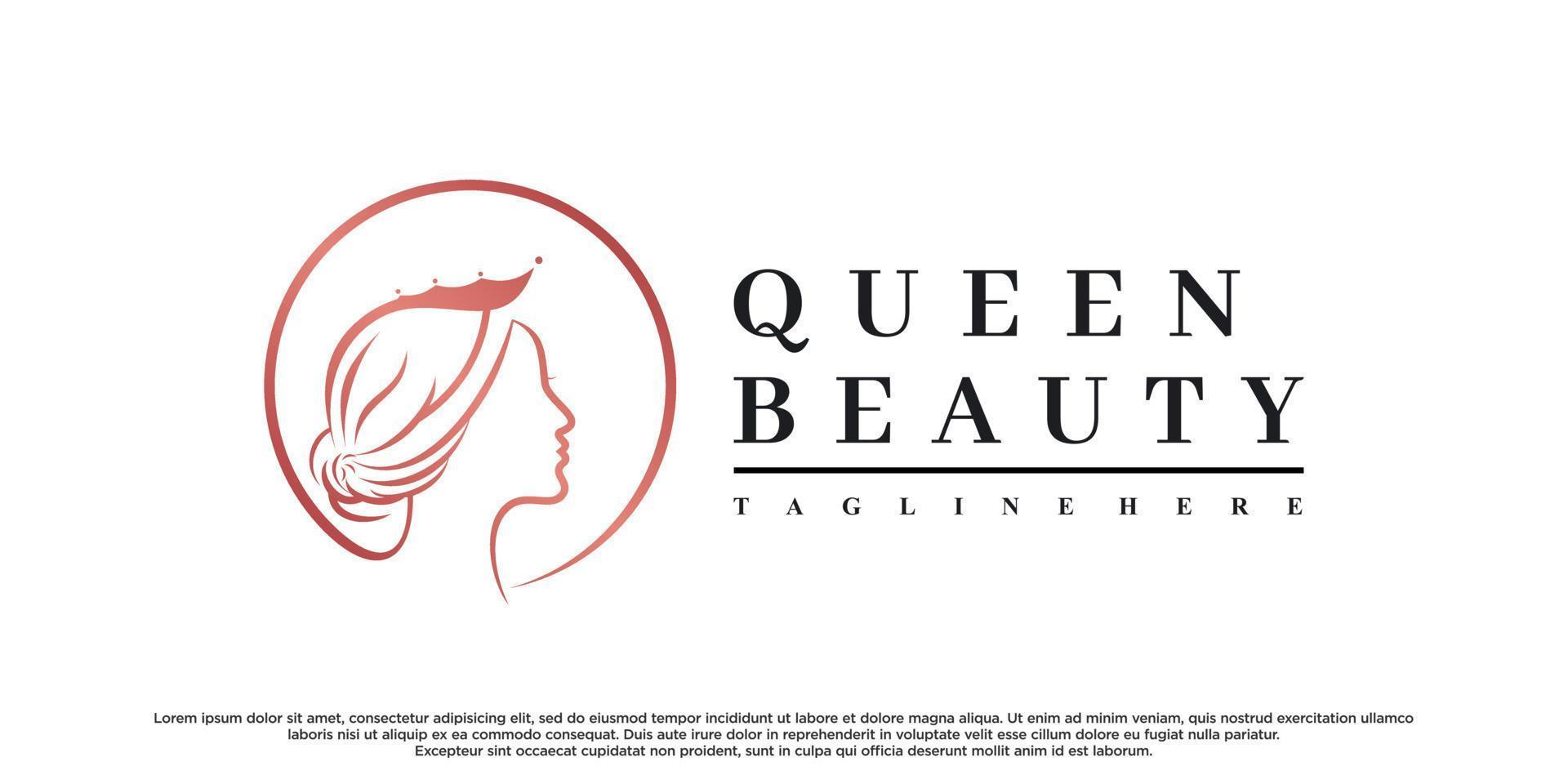 drottning skönhet logotyp design inspiration för kvinna med kreativ begrepp premie vektor