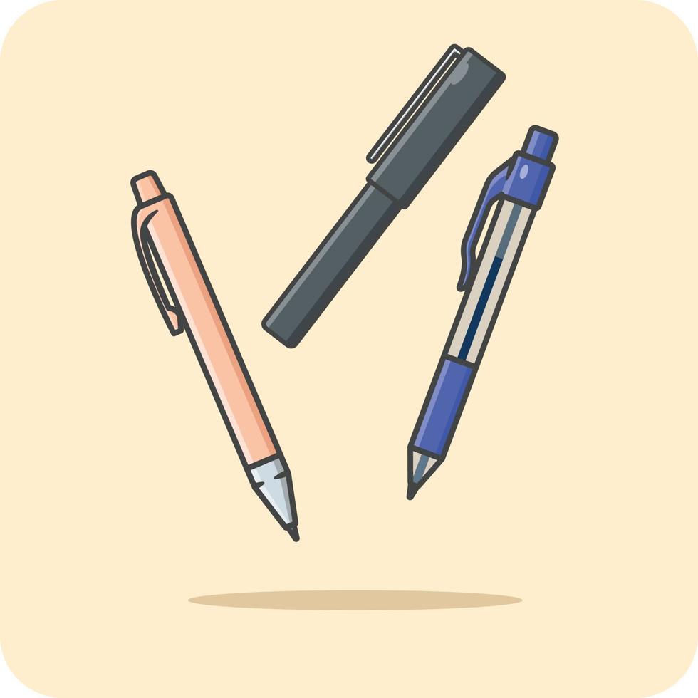 uppsättning av 3 kulpenna pennor, blå, rosa och svart. ta anteckningar, studie, arbete, vektor design och isolerat bakgrund.