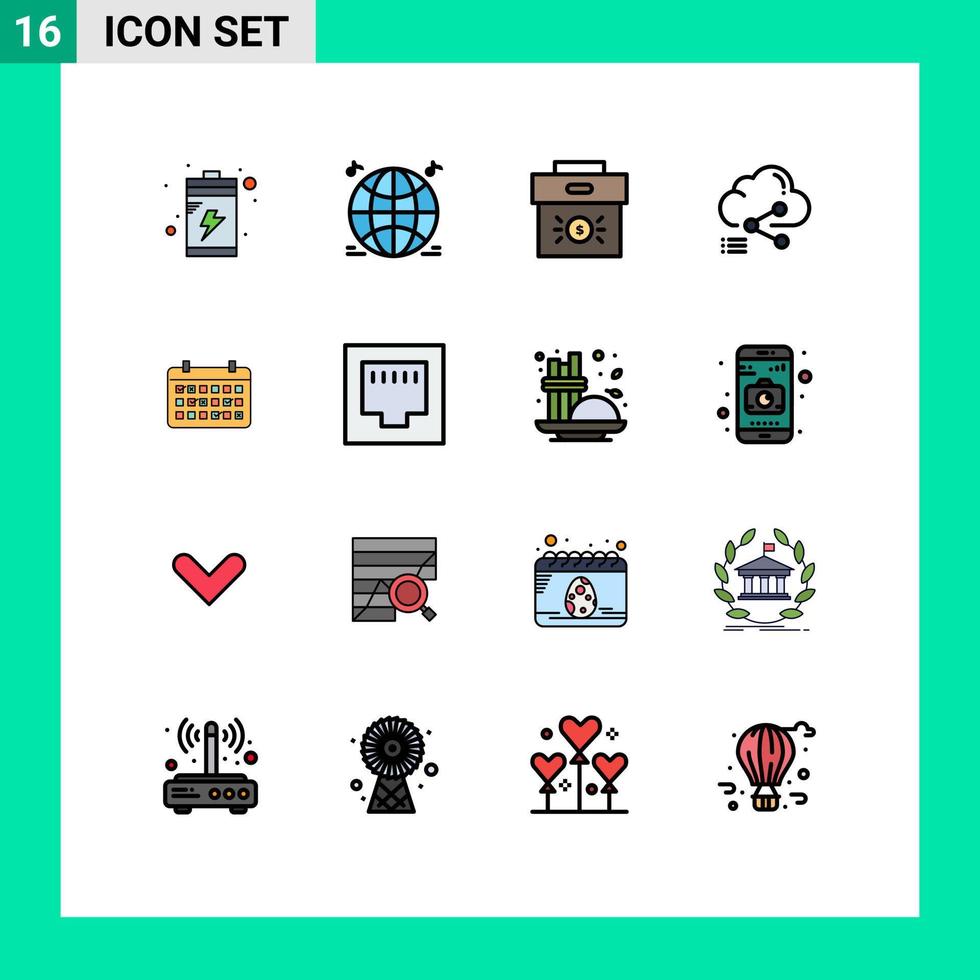 Stock Vector Icon Pack mit 16 Zeilenzeichen und Symbolen für Datumsverknüpfung Corporate Computing Cloud editierbare kreative Vektordesign-Elemente