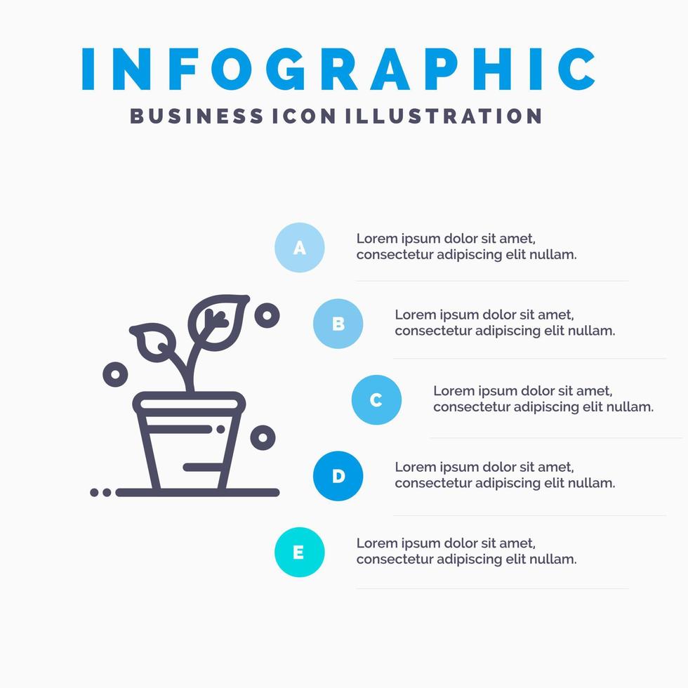 Blatt Ökologie Frühlingsnatur Liniensymbol mit 5 Schritten Präsentation Infografiken Hintergrund vektor