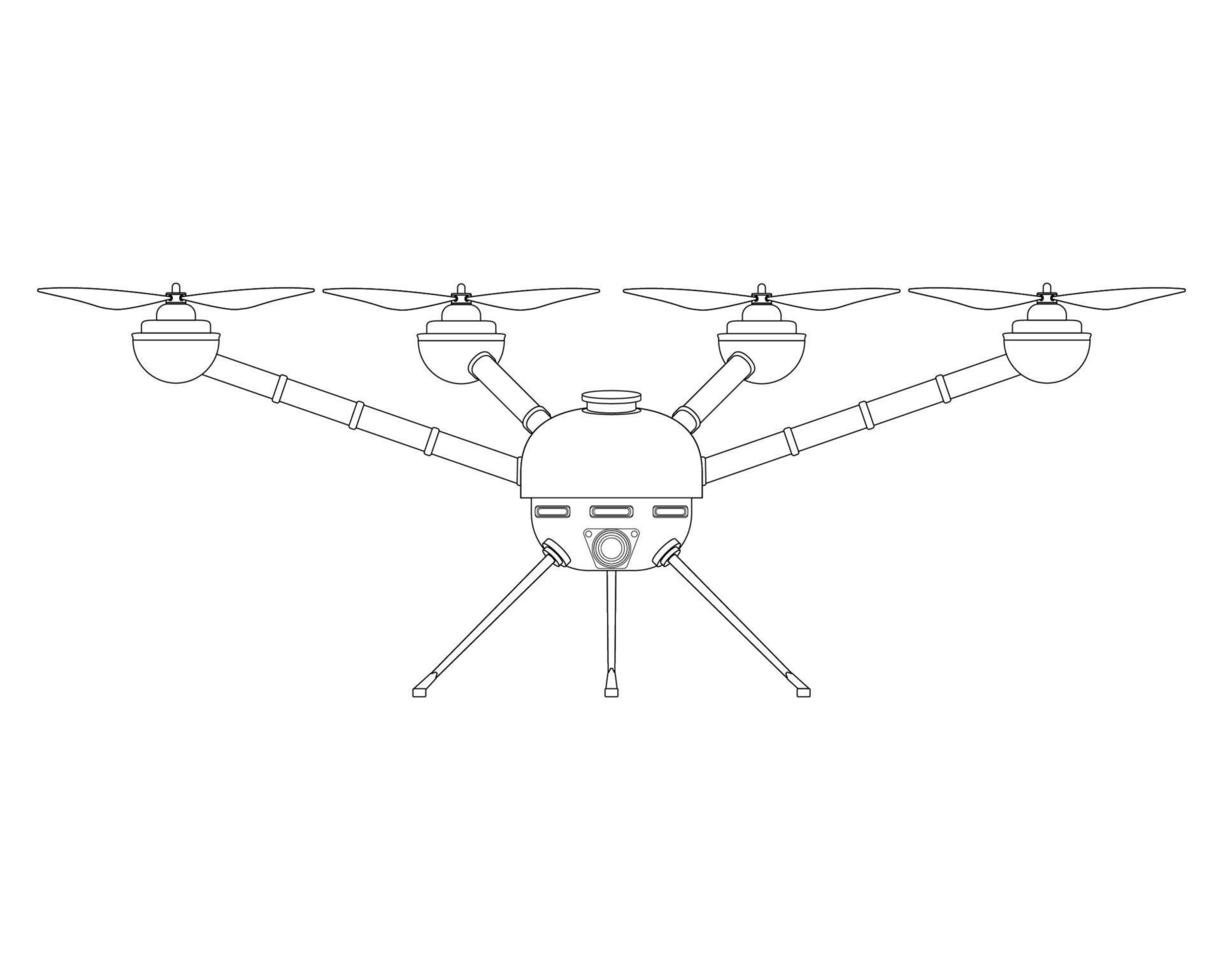 Quadrocopter Malbuch. blaue Drohne mit Kamera. bunte Vektorillustration lokalisiert auf weißem Hintergrund. vektor