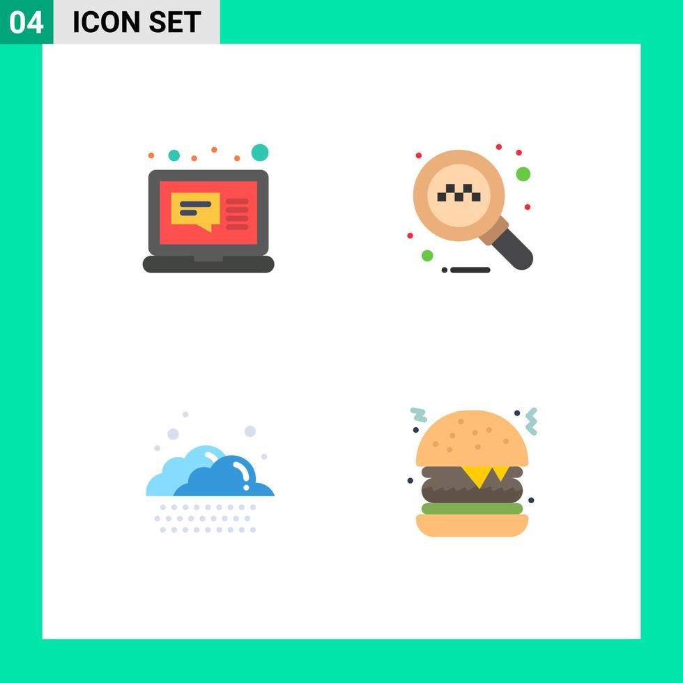 4 flaches Symbolkonzept für mobile Websites und Apps E-Mail-Wettermeldung Taxi Fast Food editierbare Vektordesign-Elemente vektor