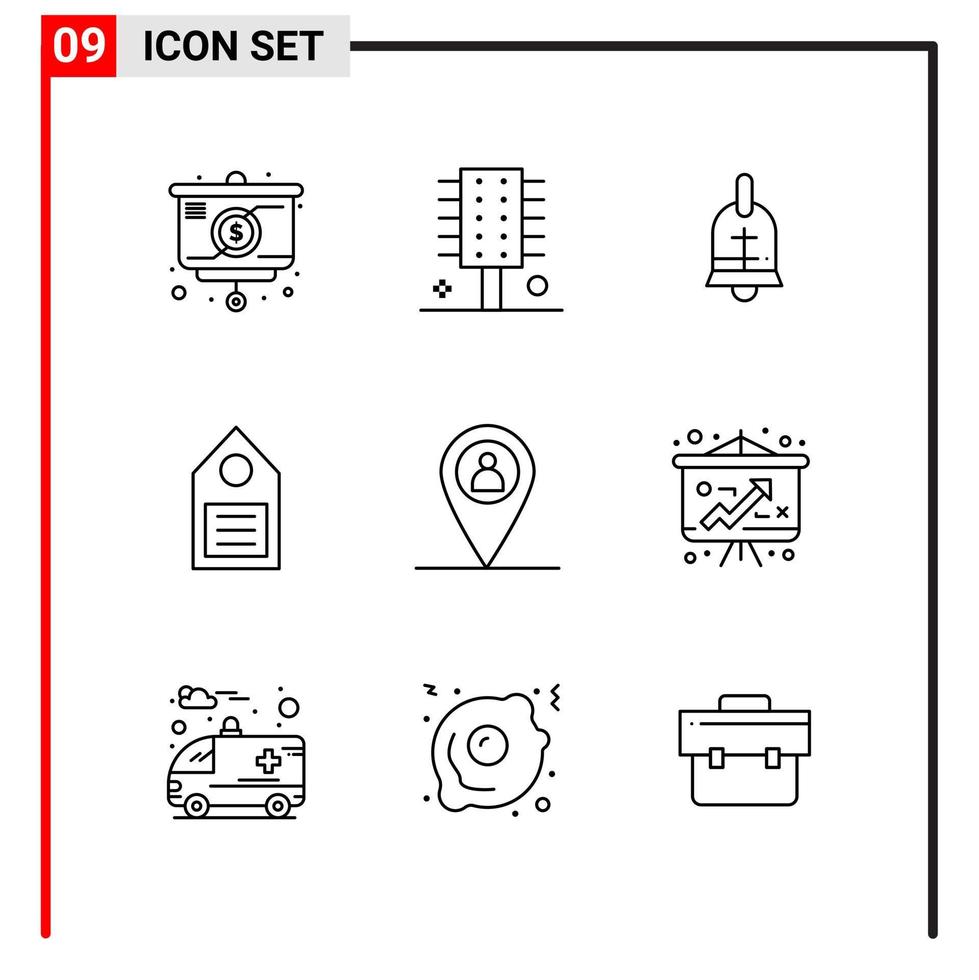 9 allmän ikoner för hemsida design skriva ut och mobil appar 9 översikt symboler tecken isolerat på vit bakgrund 9 ikon packa kreativ svart ikon vektor bakgrund