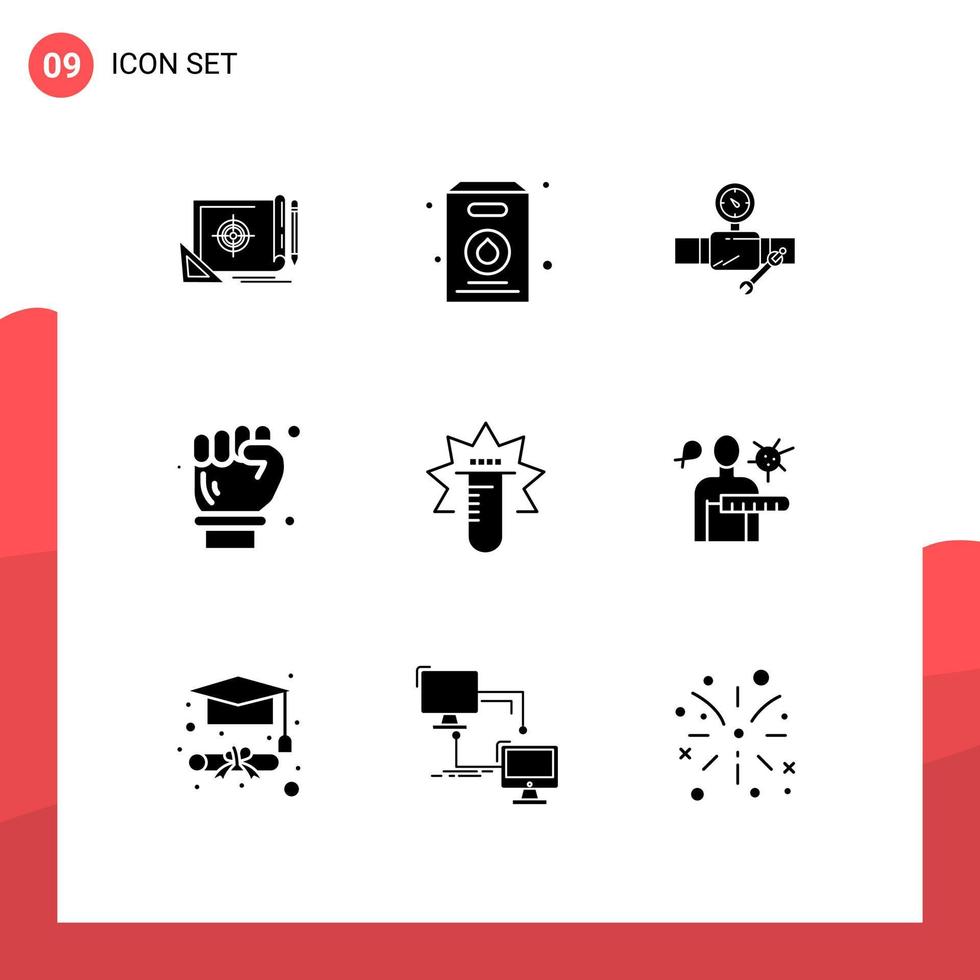 moderner Satz von 9 soliden Glyphen und Symbolen wie Rohringenieur Rohrarchitekt Gage editierbare Vektordesign-Elemente vektor