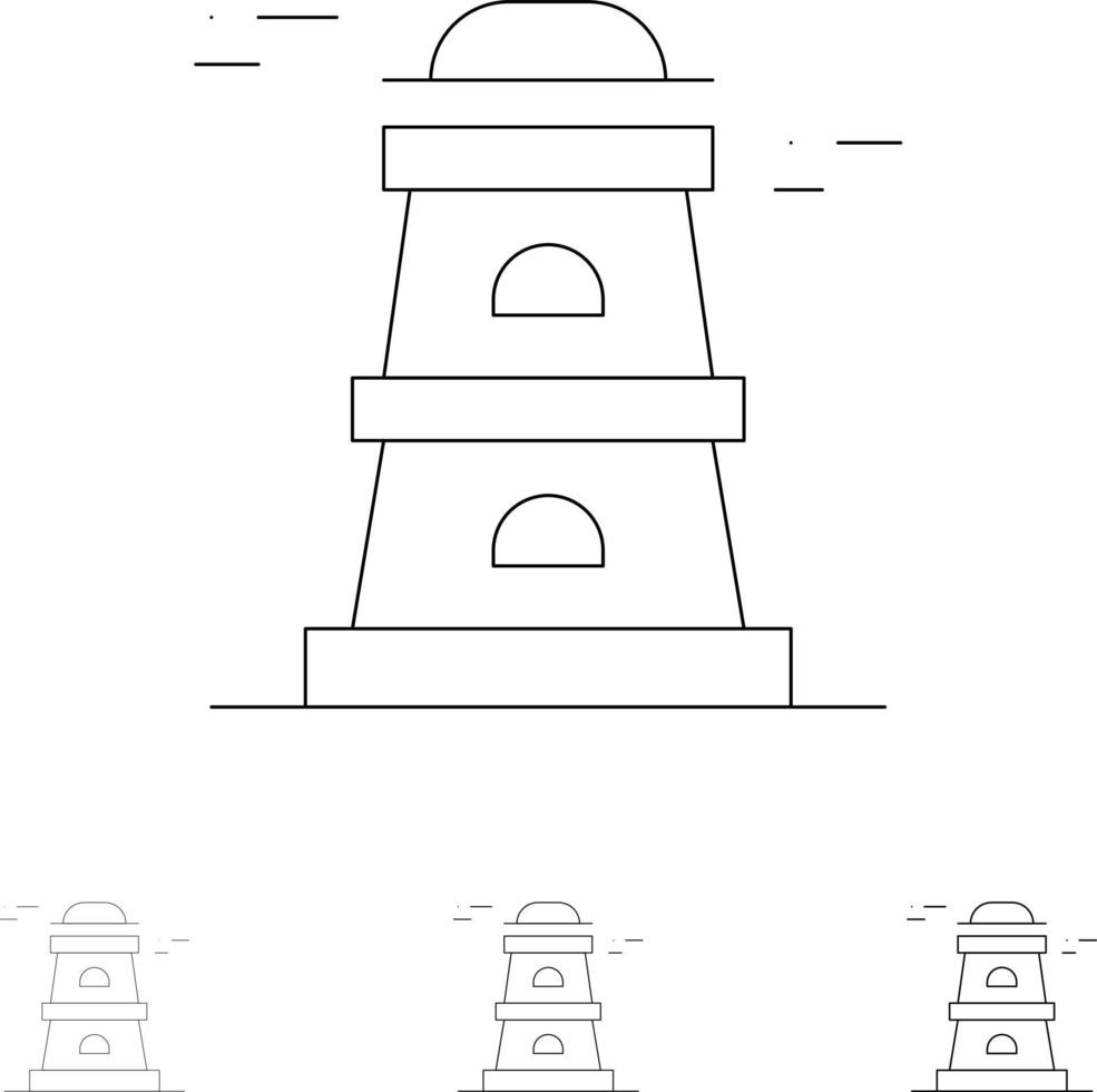 Observatoriumsturm Wachturm Symbolsatz mit fetten und dünnen schwarzen Linien vektor