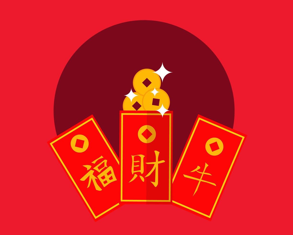 kinesisk tur- röd ficka Lycklig kinesisk ny år begrepp. översättning rikedom år av oxe och Bra tur vektor