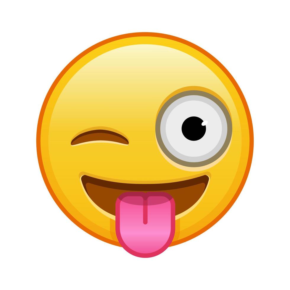 Gesicht mit heraushängender Zunge und zwinkerndem Auge, groß, gelbes Emoji-Lächeln vektor