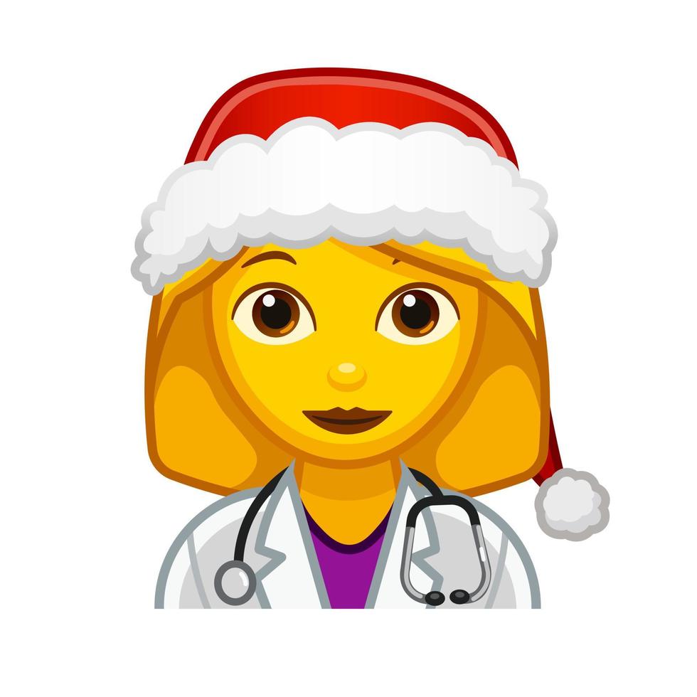 weihnachtsärztin oder krankenschwester groß mit gelbem emoji-gesicht vektor