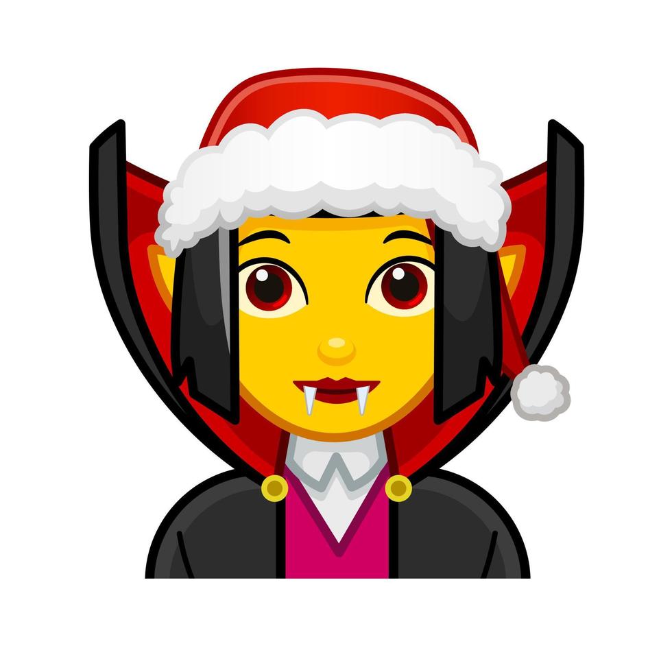 Weihnachten weiblicher Vampir oder Dracula groß mit gelbem Emoji-Gesicht vektor