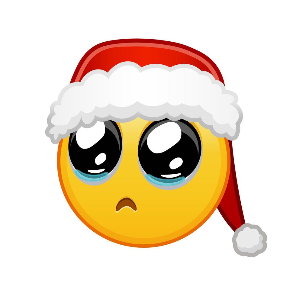 weihnachtsgesicht mit flehenden augen große größe des gelben emoji-lächelns vektor