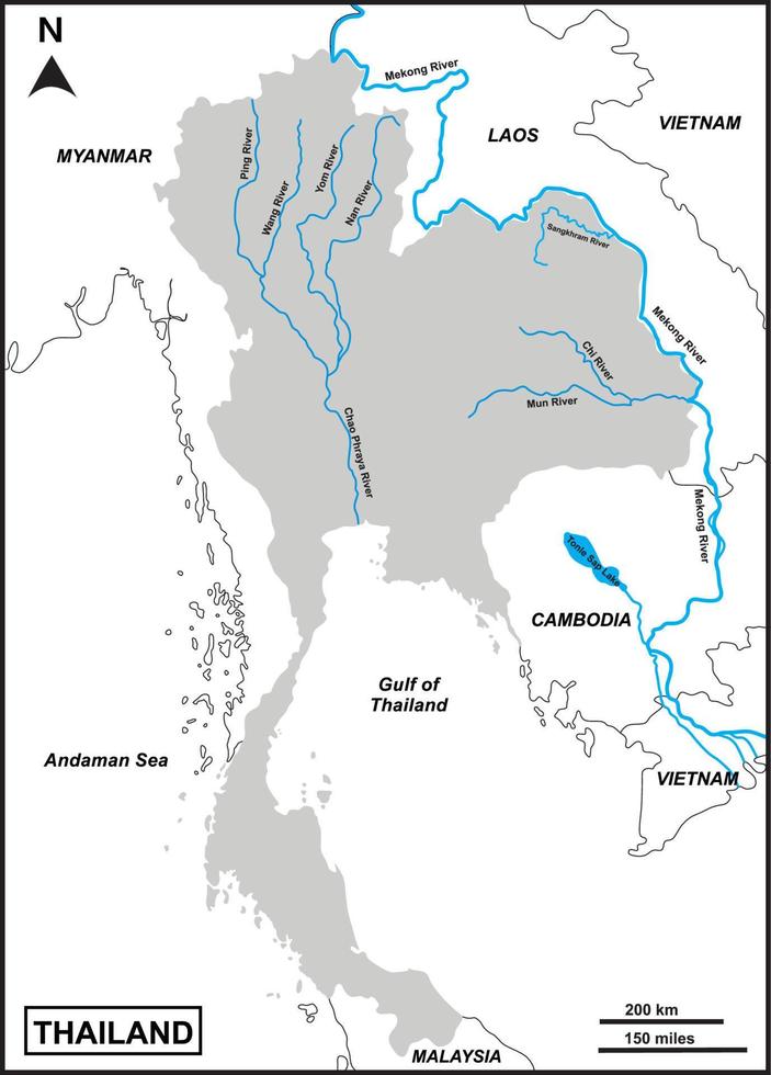 karte von thailand umfasst regionen mekong fluss vektor