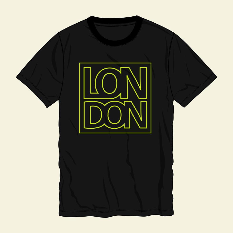 london typografie text t-shirt brustdruck vektordesign druckfertig isoliert auf schwarzen vorlagenansichten. vektor