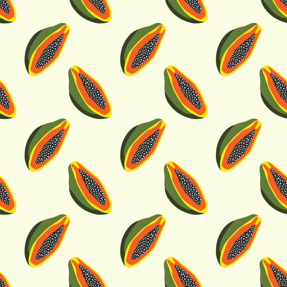 Slice Papaya Früchte nahtlose Vektormuster Hintergrund. Design für die Verwendung als Hintergrund für Textildruck, Geschenkpapier und andere. vektor