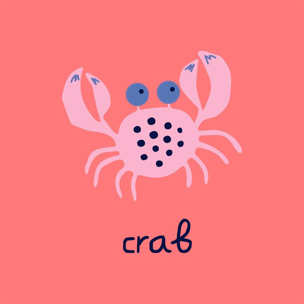 tecknad serie krabba platt stil vektor konst illustration isolerat på röd bakgrund