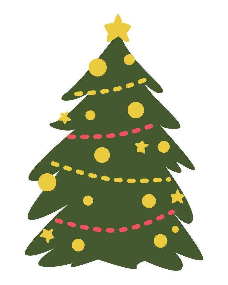 jul träd ikon med dekorationer. begrepp av jul, vinter. för mall, mönster, hälsning kort, klistermärke, etc. platt vektor illustration
