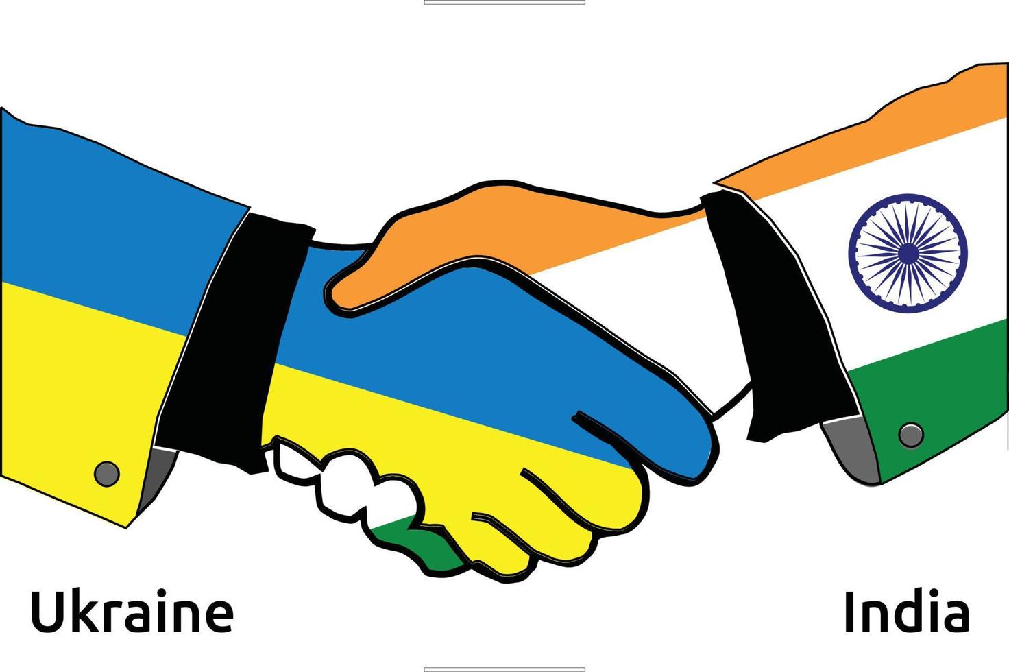 handslag av ukraina och Indien för vänskap, handla, partnerskap, enhet, allians, union vektor